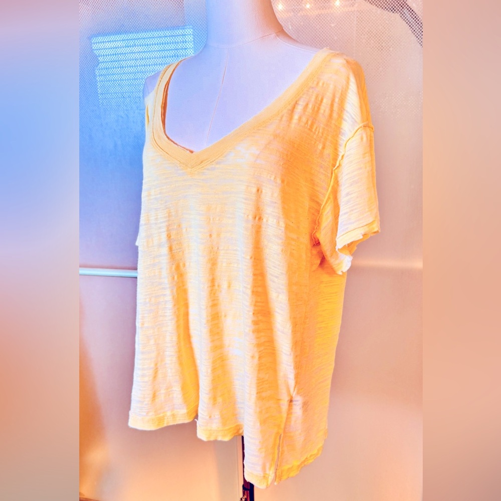 FREE PEOPLE We The Free Burnout Boyfriend T-shirt Yellow Short Sleeve CutOut Tee - Picture 5 of 16